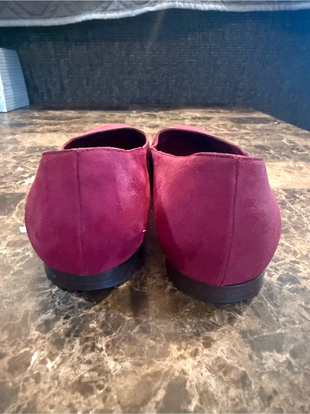 Manolo Blahnik. Burgundy Suede Tere Round-Toe Skimmer Ballet Flat. 37.5. - Picture 8 of 13